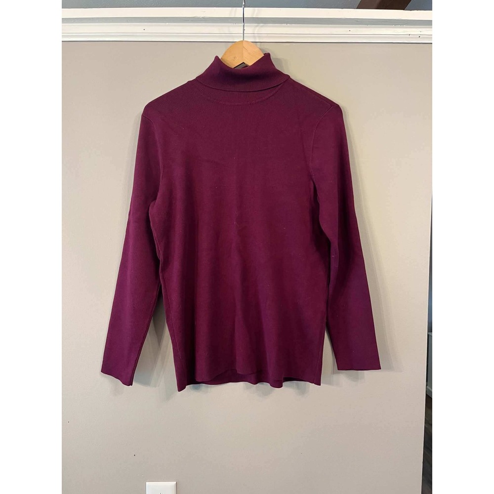 Chicos Womens Size 2 Burgundy Plum Purple Long Sleeve Turtleneck Knit Sweater